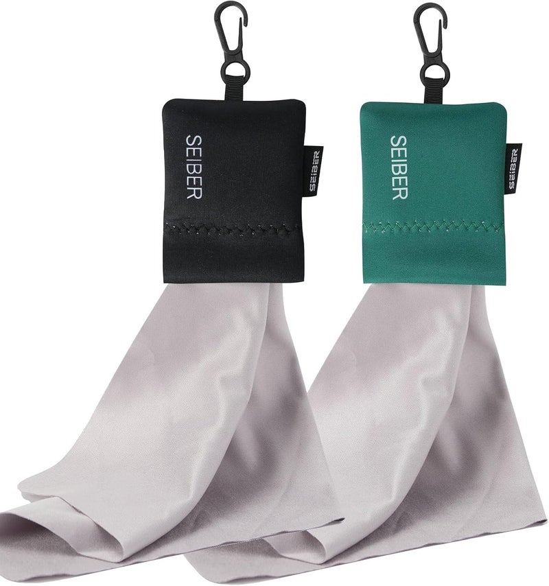 SEIBER Eyeglass Cleaning Microfiber Cloth - with Neoprene Pouch | 7 x 7 inch Glasses Cleaning Cloth for Sunglasses,Laptops, Cameras,Screen| Self-Closing Bottom(2PCS,BK GRN) - Image 1